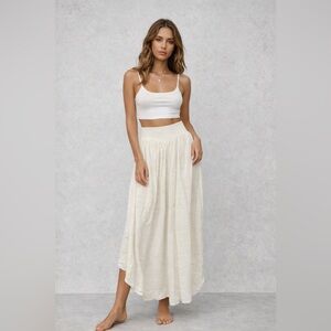 Nico Nico Linen Blend Midi Skirt Small Made USA Elastic Waist Pockets